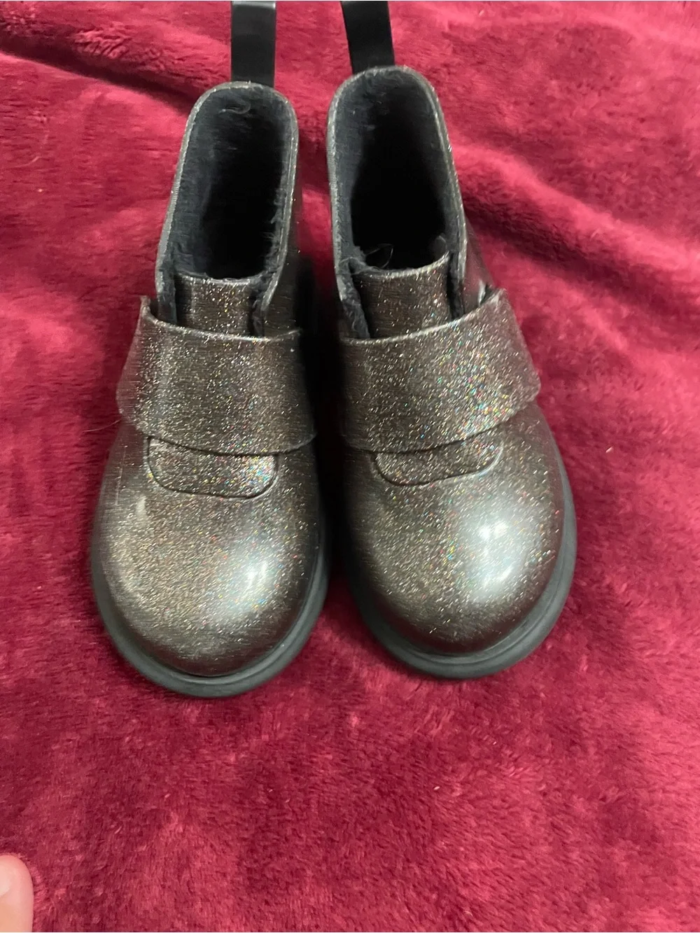 Mini Melissa Chelsea Boots faux‎ fur lined black glitter size girls 8